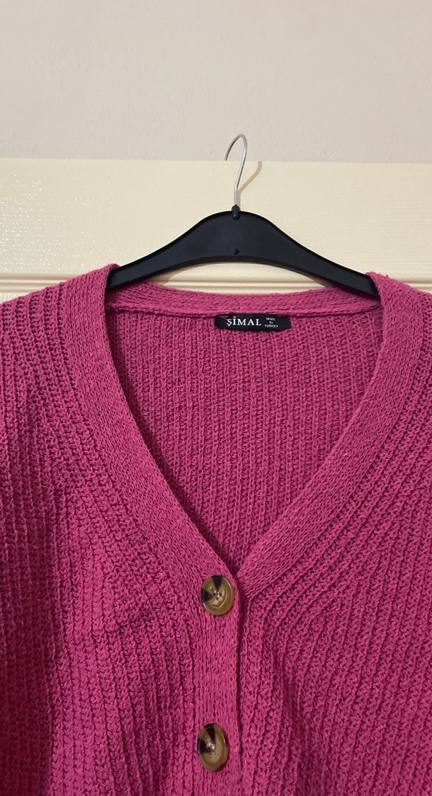 Kadın Pembe V Yaka Örgü Hırka - Görsel 2