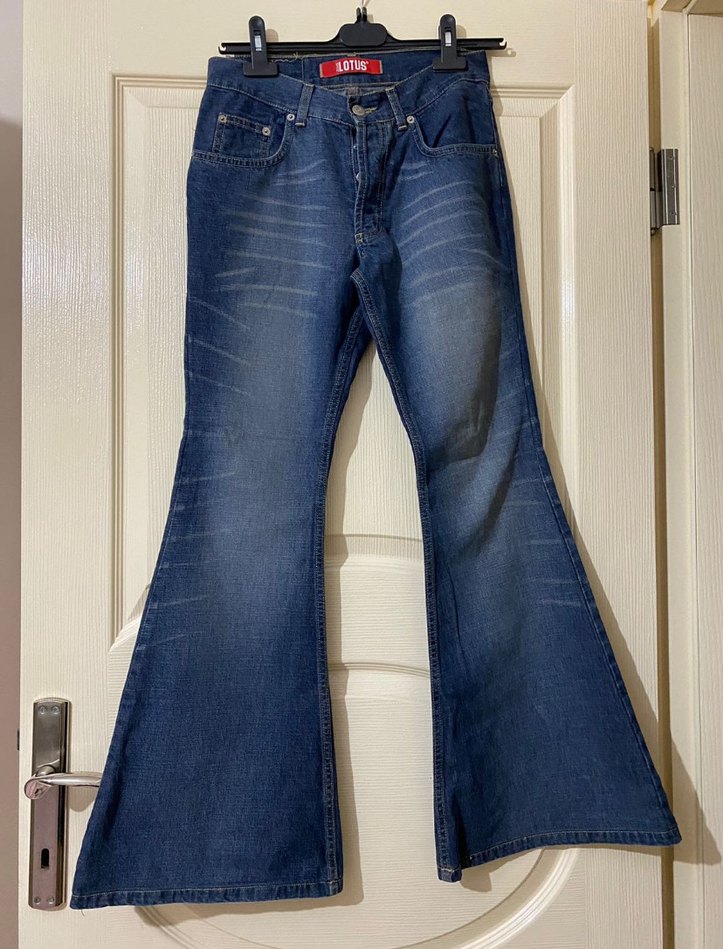 Mavi Bol Kesim Düğmeli Kadın Kot Pantolon - Görsel 2