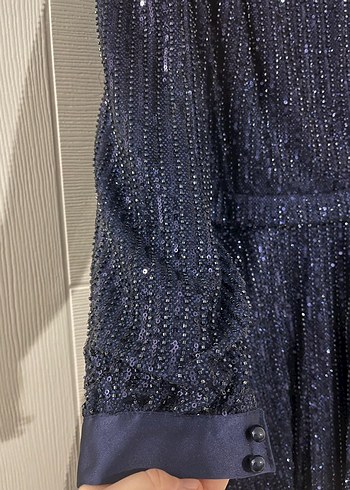 Lacivert Piliseli Uzun Kadın Abiye Elbise - Görsel 4