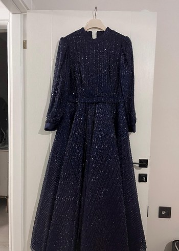 Lacivert Piliseli Uzun Kadın Abiye Elbise - Görsel 2