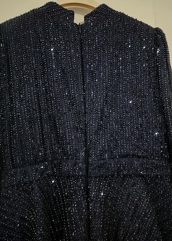 Lacivert Piliseli Uzun Kadın Abiye Elbise - Görsel 5