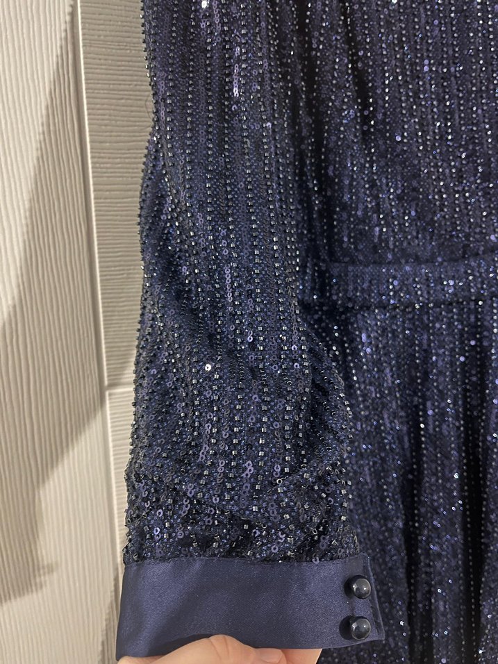 Lacivert Piliseli Uzun Kadın Abiye Elbise - Görsel 4