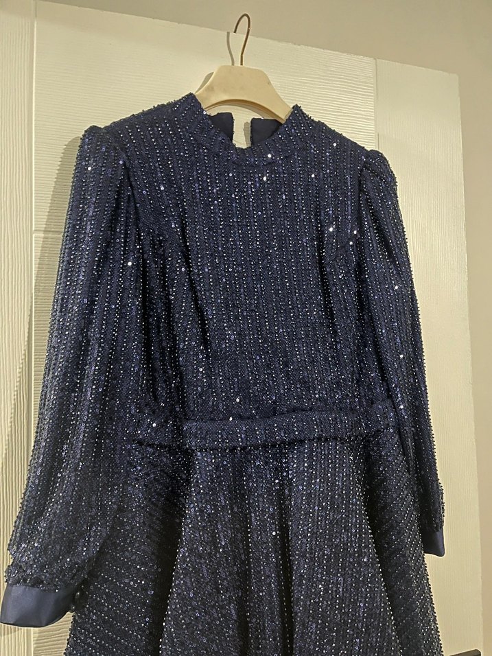 Lacivert Piliseli Uzun Kadın Abiye Elbise - Görsel 3