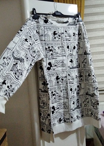 Pamuklu Baskılı Gri Beyaz Kadın Sweatshirt - Görsel 2