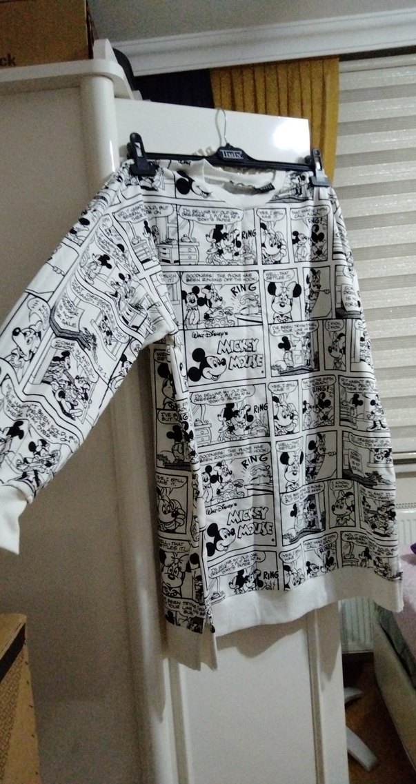 Pamuklu Baskılı Gri Beyaz Kadın Sweatshirt - Görsel 2