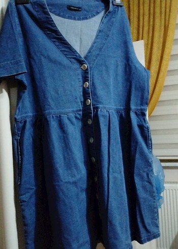 Mavi Düğmeli Kot Elbise - Görsel 2