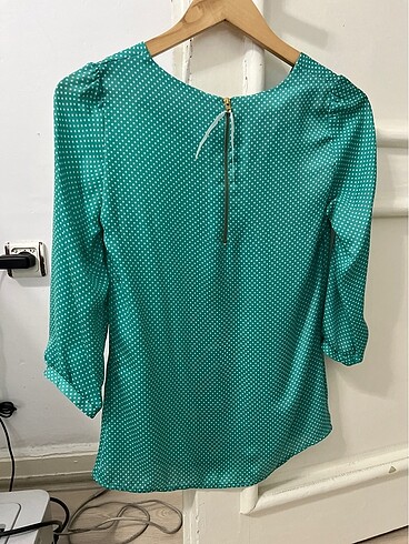 xs Beden yeşil Renk Puantiyeli Bluz