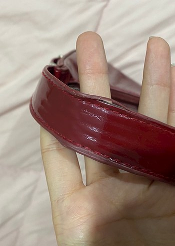 Parlak Bordo Deri Kadın Çanta - Görsel 4