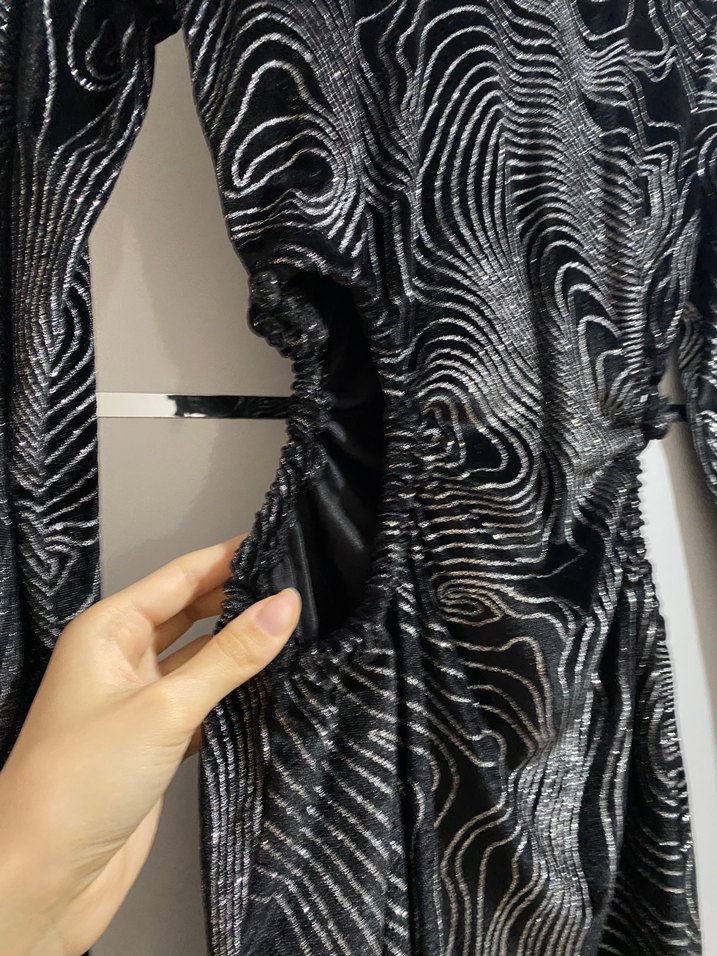 Simli Siyah Mini Elbise - Görsel 3