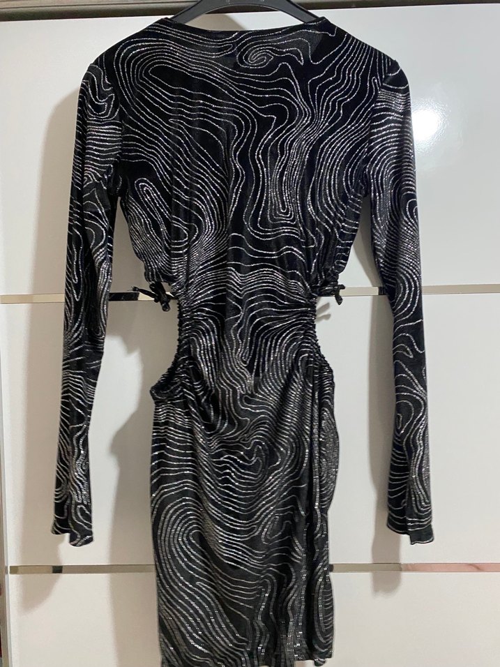 Simli Siyah Mini Elbise - Görsel 2