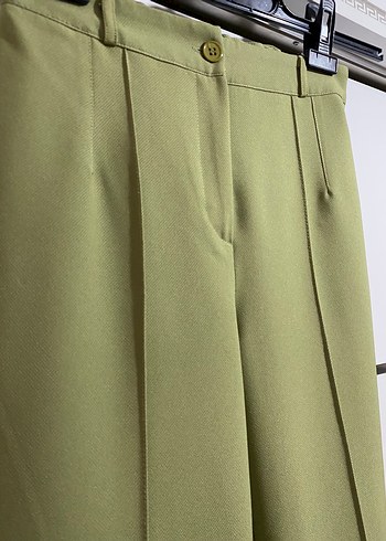 Kadın Haki Pilili Kumaş Pantolon - Görsel 2