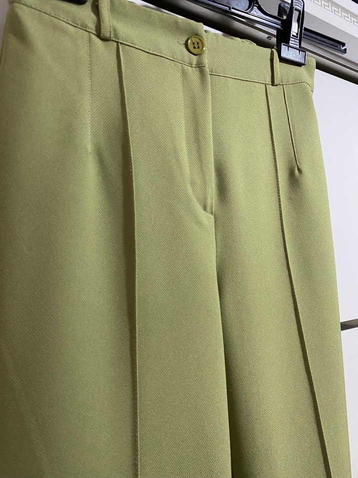 Kadın Haki Pilili Kumaş Pantolon - Görsel 2