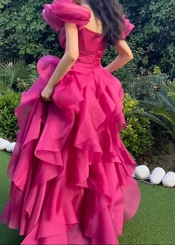 Pembe Uzun Renkli Kadın Abiye Elbise - Görsel 2