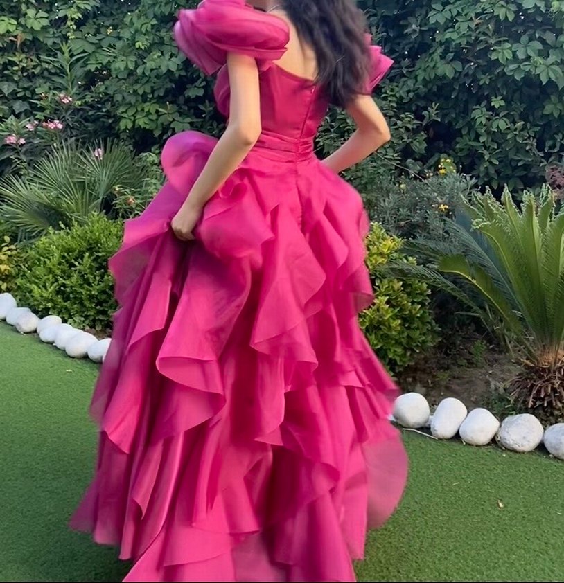 Pembe Uzun Renkli Kadın Abiye Elbise - Görsel 2