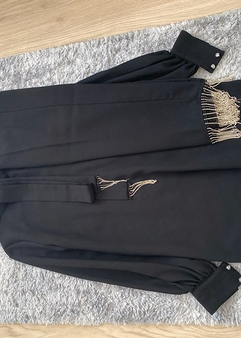 Püsküllü Siyah Kadın Uzun Kollu Takım