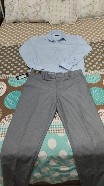 Zayfa gri slim fit kumaş pantolon radimen slim fit mavi gömlek