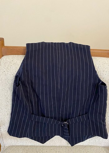 Diğer Düğmeli Lacivert çizgili Kadın Yelek