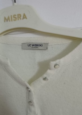 Düğmeli Beyaz Pamuklu Kadın Kazak - Görsel 2