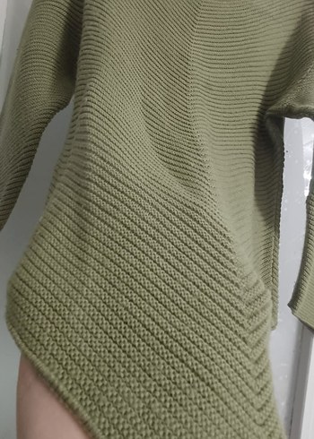V Yaka Örgü Kadın Kazak - Haki - Görsel 2