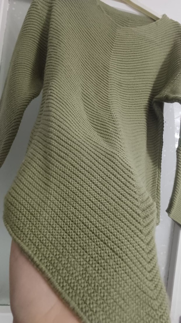 V Yaka Örgü Kadın Kazak - Haki - Görsel 2