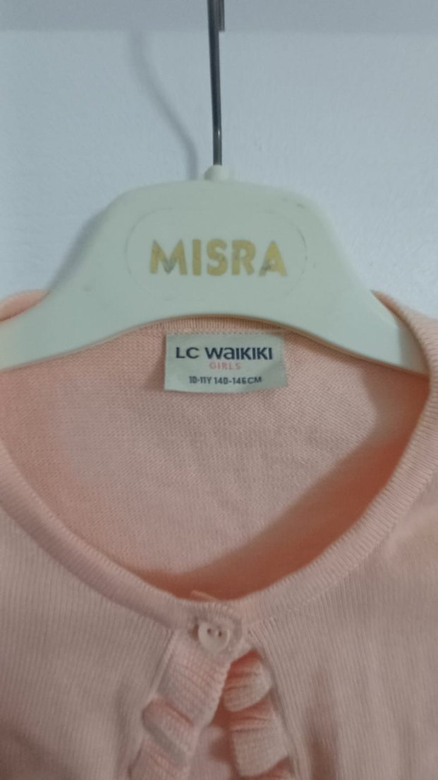 Kız Çocuk Pembe Fırfırlı Triko Hırka - Görsel 2