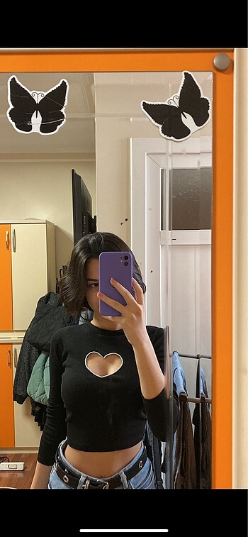 s Beden Bisiklet yaka kalp nakış dekolteli bluz