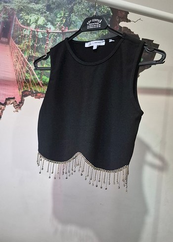 Pullu Siyah Mini Crop Top