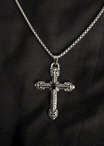 Diğer Uzun Zincir Detaylı Siyah Gotik Kolye