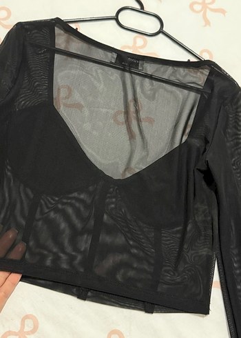 Bershka Siyah transparan kadın Bluz - Görsel 5