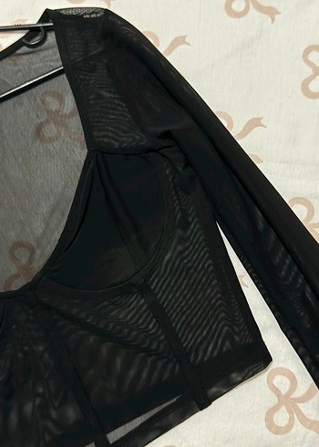 Bershka Siyah transparan kadın Bluz - Görsel 4