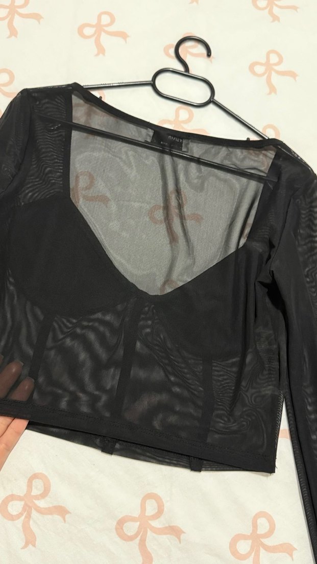 Bershka Siyah transparan kadın Bluz - Görsel 5