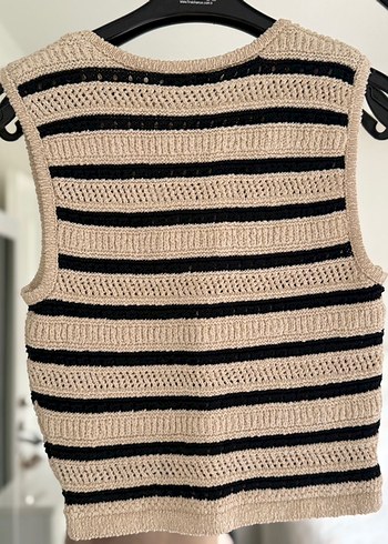 Bej Çizgili Örgü Yelek - Görsel 7