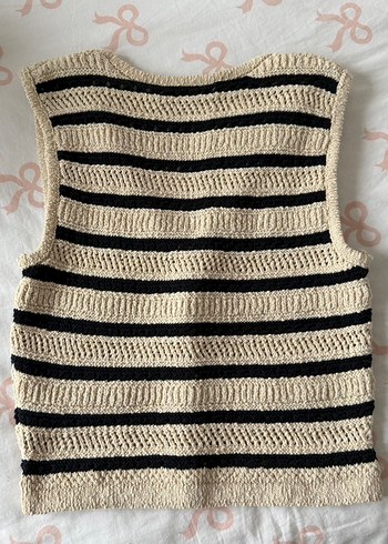 Bej Çizgili Örgü Yelek - Görsel 4