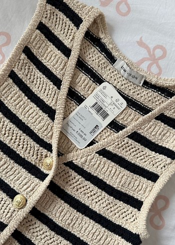 Bej Çizgili Örgü Yelek - Görsel 3