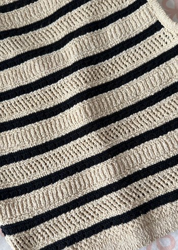 Bej Çizgili Örgü Yelek - Görsel 5