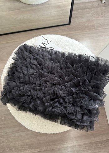 Zara Siyah Tül Fırfırlı Kadın Top - Görsel 5