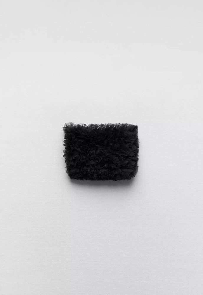 Zara Siyah Tül Fırfırlı Kadın Top - Görsel 4