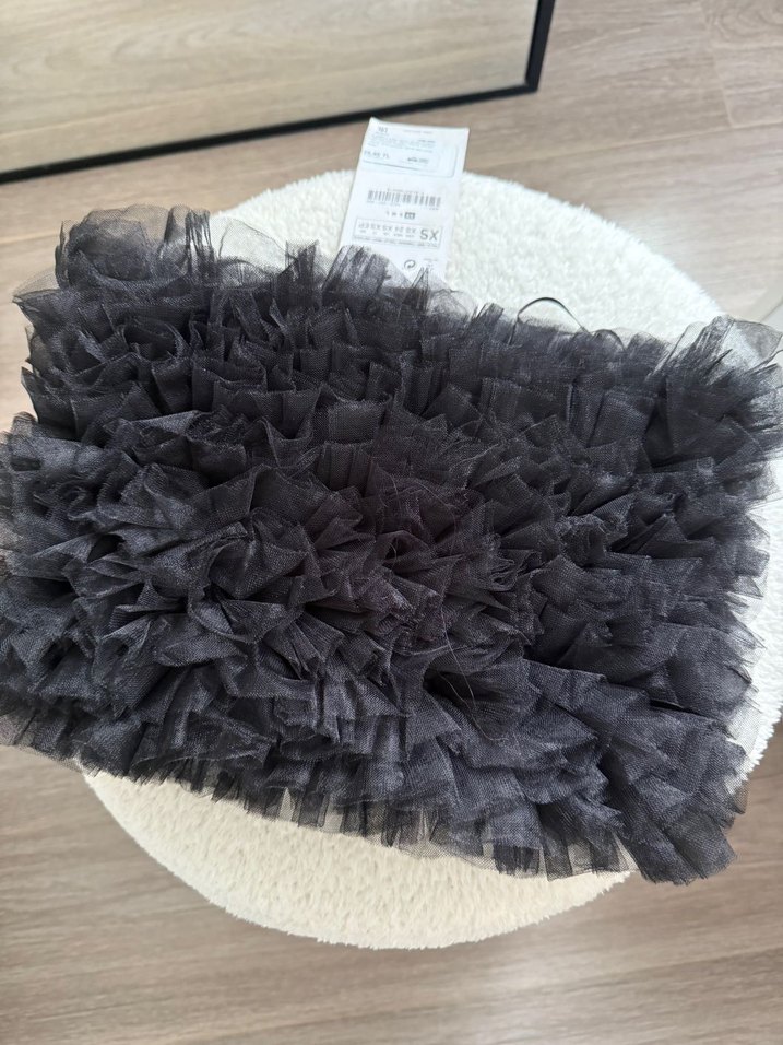 Zara Siyah Tül Fırfırlı Kadın Top - Görsel 2