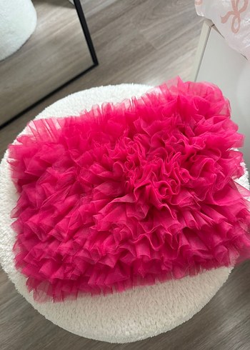 Zara Fuşya Tüllü Triko Top - Görsel 5