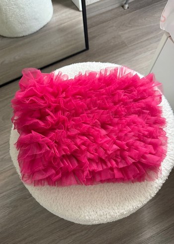 Zara Fuşya Tüllü Triko Top - Görsel 3