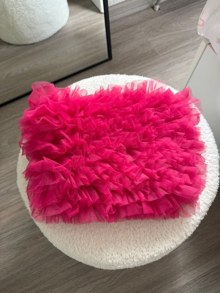 Zara Fuşya Tüllü Triko Top - Görsel 3