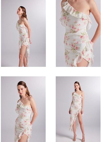 Beyaz Çiçek Desenli HollyLolly Elbise - Görsel 2