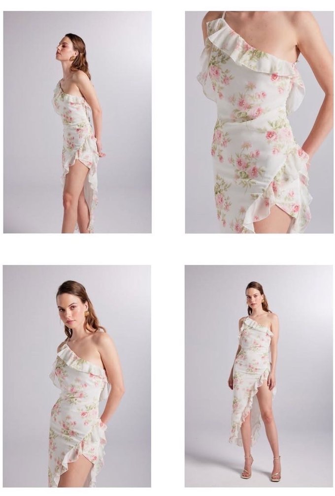 Beyaz Çiçek Desenli HollyLolly Elbise - Görsel 2