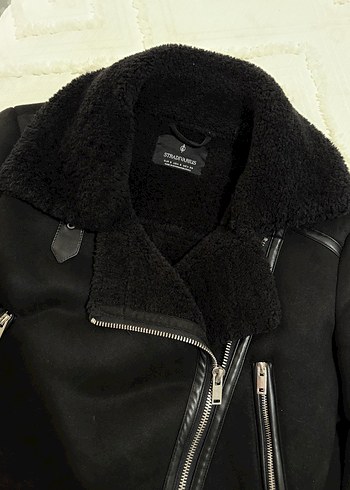Stardivarius Siyah Süet Kürklü Biker Ceket - Görsel 2