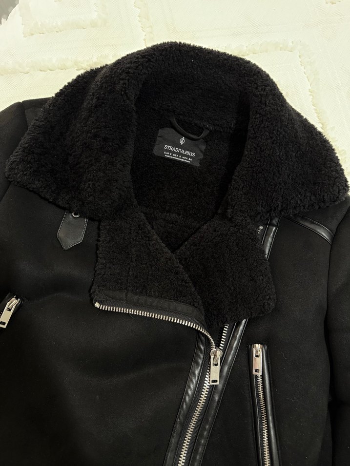 Stardivarius Siyah Süet Kürklü Biker Ceket - Görsel 2