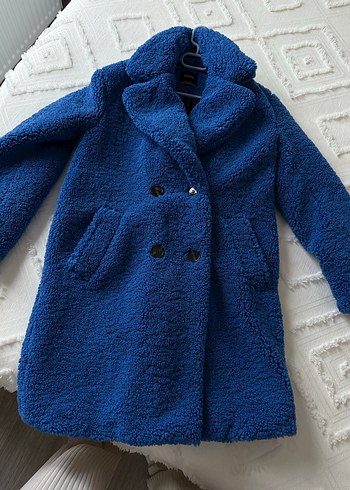Bershka Mavi peluş kadın kaban - Görsel 2