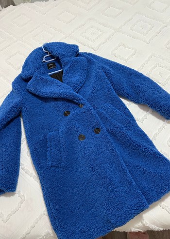 Bershka Mavi peluş kadın kaban - Görsel 7