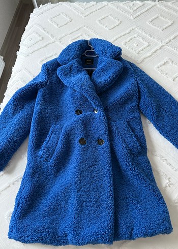 Bershka Mavi peluş kadın kaban - Görsel 6