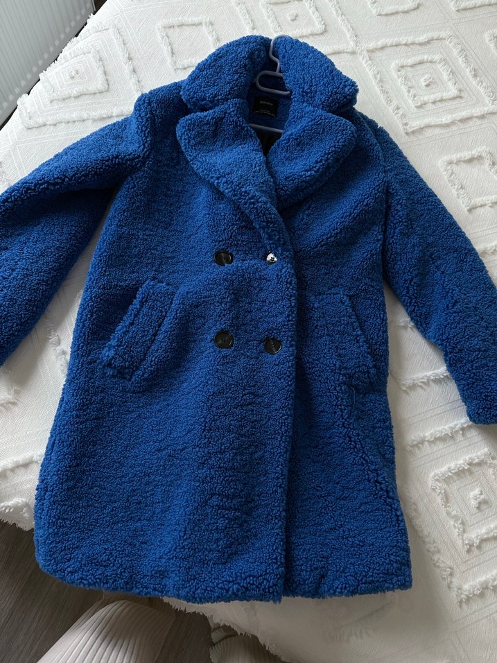 Bershka Mavi peluş kadın kaban - Görsel 2