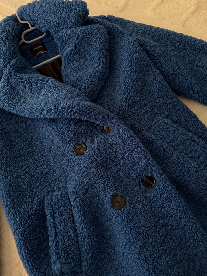 Bershka Mavi peluş kadın kaban - Görsel 5